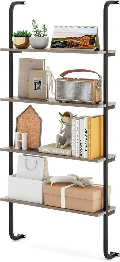 Giantex 4-Tier Industrial Bookshelf, Wall Mounted Pipe Shelving Unit, Floating Shelves with Metal