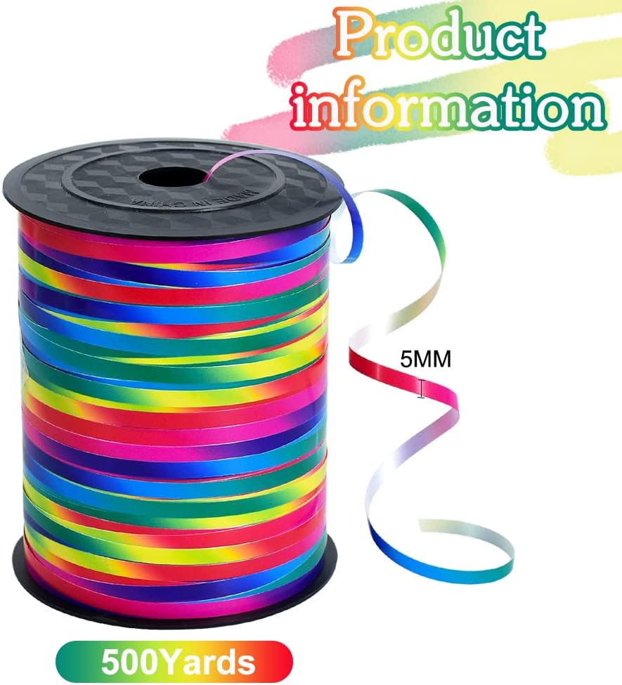 BEISHIDA 500 Yards Rainbow Curling Ribbon Balloon String, Multicolor Balloon Ribbon for Crafts