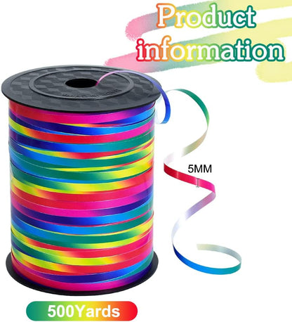 BEISHIDA 500 Yards Rainbow Curling Ribbon Balloon String, Multicolor Balloon Ribbon for Crafts