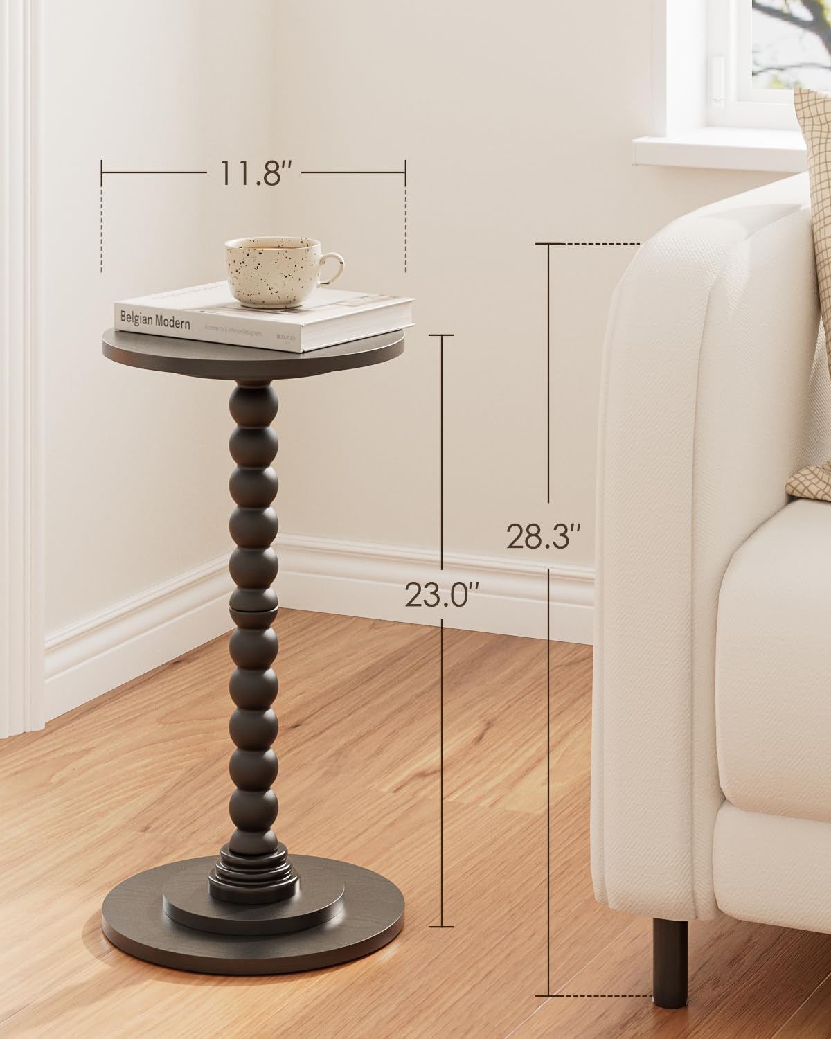 Masupu Round Side Table, Small End Table for Small Spaces, Pedestal Drink Table with Solid Wood Leg