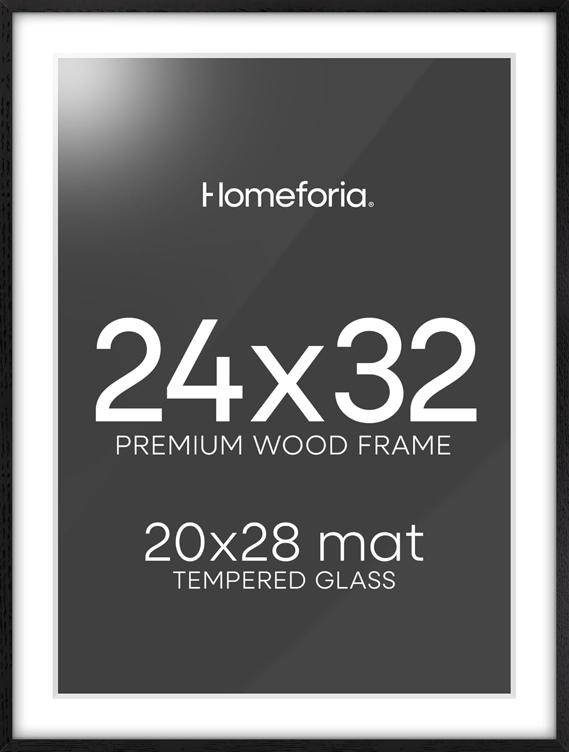 Homeforia Black Wood Frame 24x32, High End Oak 24x32 Large Wooden Poster Frames with Mat 20x28 inch