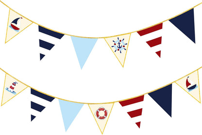 Navy Red Beige Gold Glitter Stamping Paper Pennant Banner Flag Triangle Bunting for Nautical Pirate