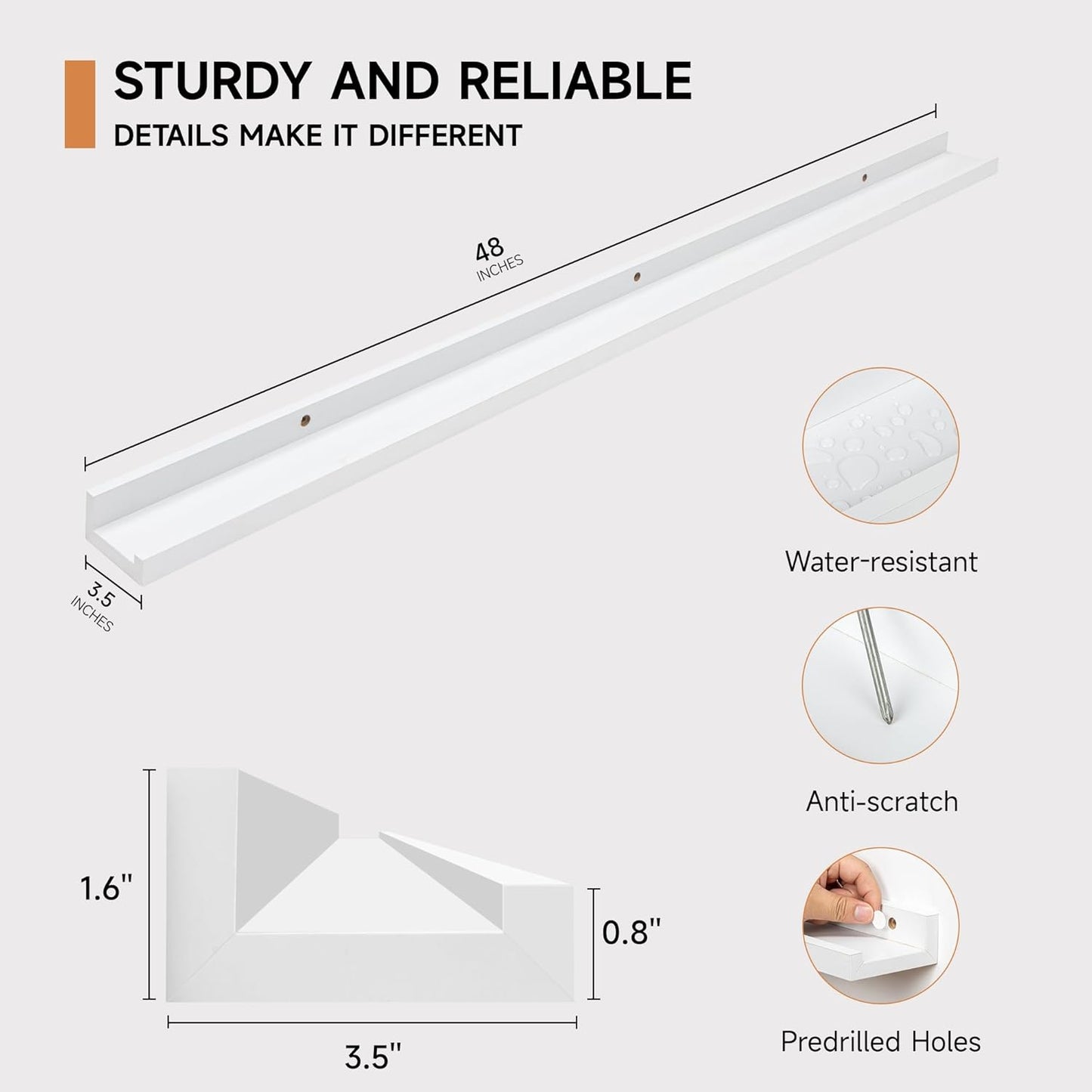 Picture Ledge Shelf for Wall, Floating Shelves Set of 4, 48 Inch Long Nursery Book Shelves for Toys