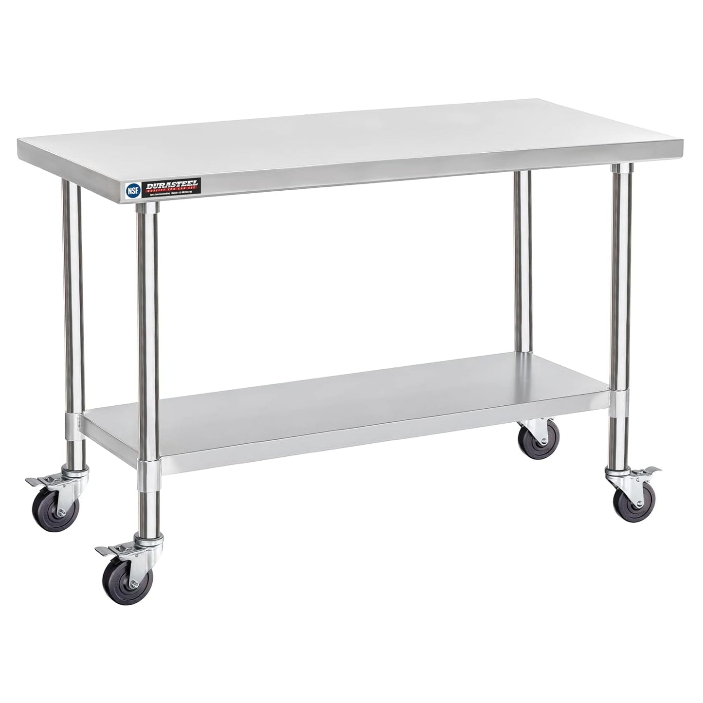 DuraSteel 24x60 NSF Stainless Steel Cart - Heavy Duty Food Prep Table with Undershelf - Rolling