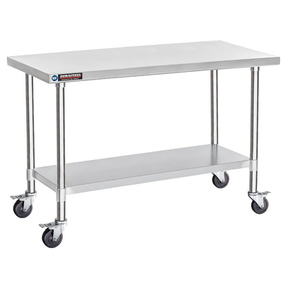 DuraSteel 24x60 NSF Stainless Steel Cart - Heavy Duty Food Prep Table with Undershelf - Rolling