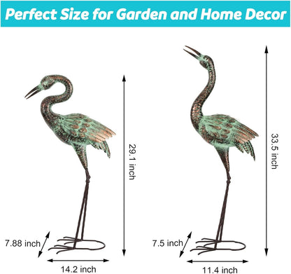 Shorayn Garden Crane Statues, Blue Heron Sculptures for Outdoor, Cranes Decor Metal Bird, Patina