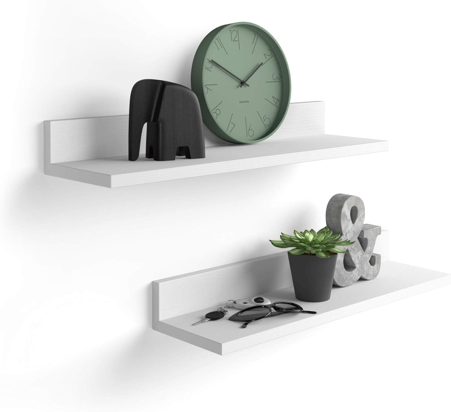 Mobili Fiver, Set of 2 Rachele Shelves, 23.62 in, Ashwood White, Melamine-Finished, Wall Mounted
