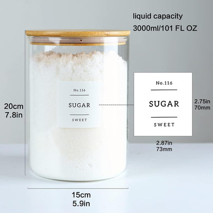 Large Glass Flour and Sugar Containers Jars with Bamboo Airtight Lid - 100 Fl Oz (3000ml) with