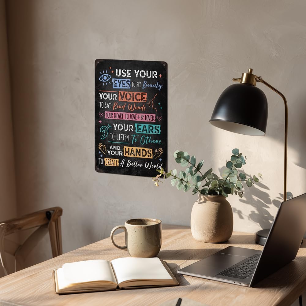 Heuhuww Vintage Positive Energy Wall Decor-Use Your Eyes To See Beauty Your Voice To Say Kind Words
