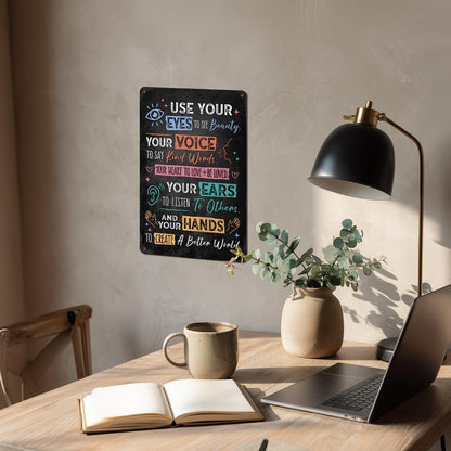 Heuhuww Vintage Positive Energy Wall Decor-Use Your Eyes To See Beauty Your Voice To Say Kind Words