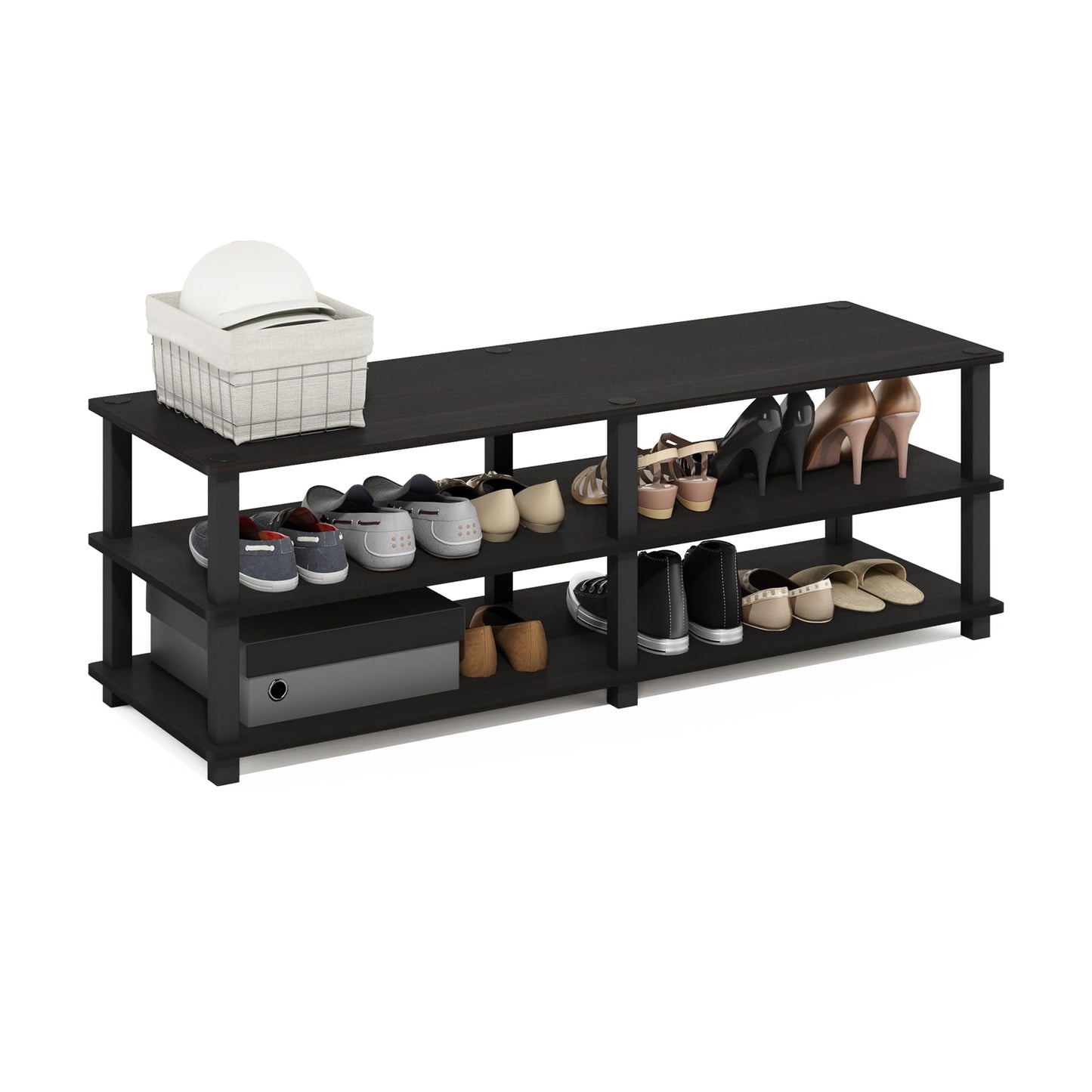 Furinno TURN-S-TUBE Shoe Rack, 3-Tier Wide Shoe Organizer, Open Shelf Rectangular Shoe Storage