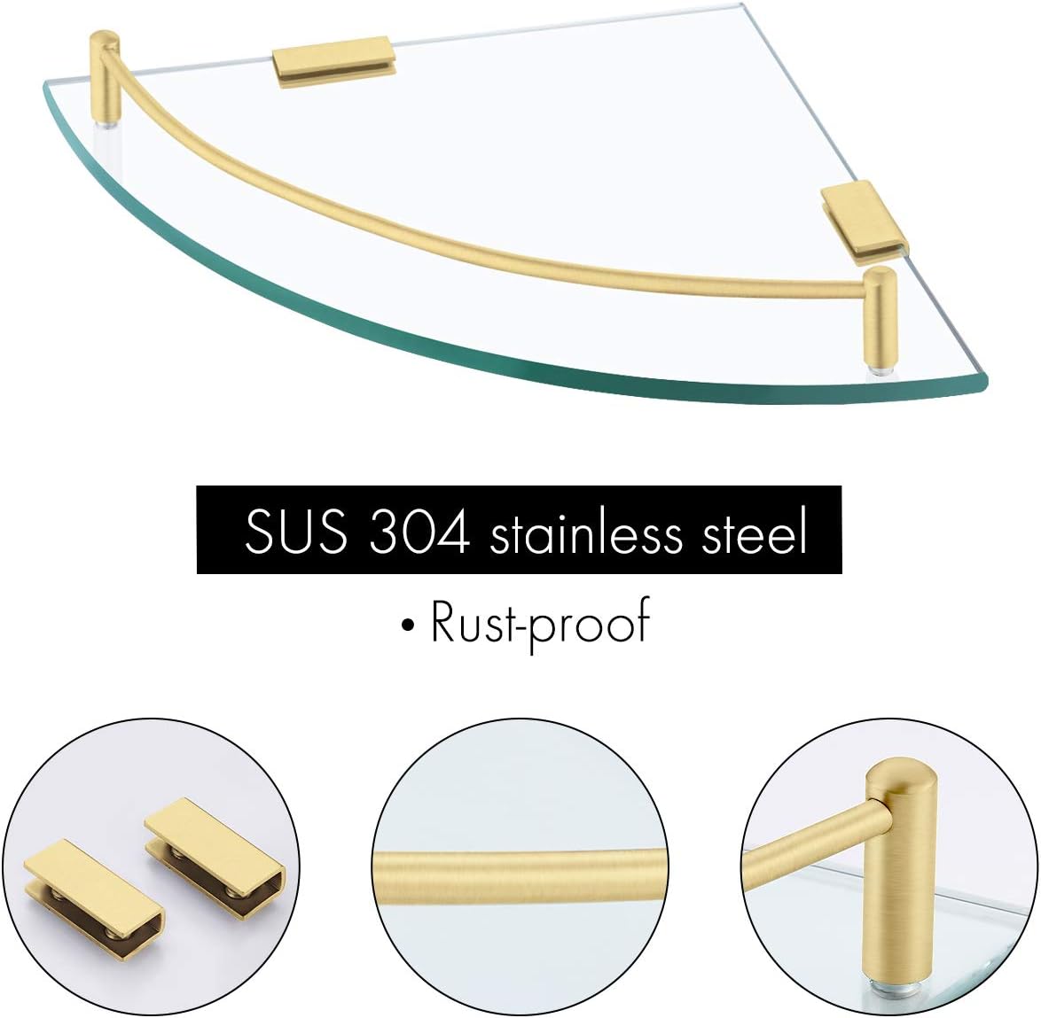 KES Glass Corner Shelf Bathroom Shelf Tempered Glass with Rail SUS 304 Stainless Steel Floating