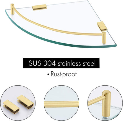 KES Glass Corner Shelf Bathroom Shelf Tempered Glass with Rail SUS 304 Stainless Steel Floating