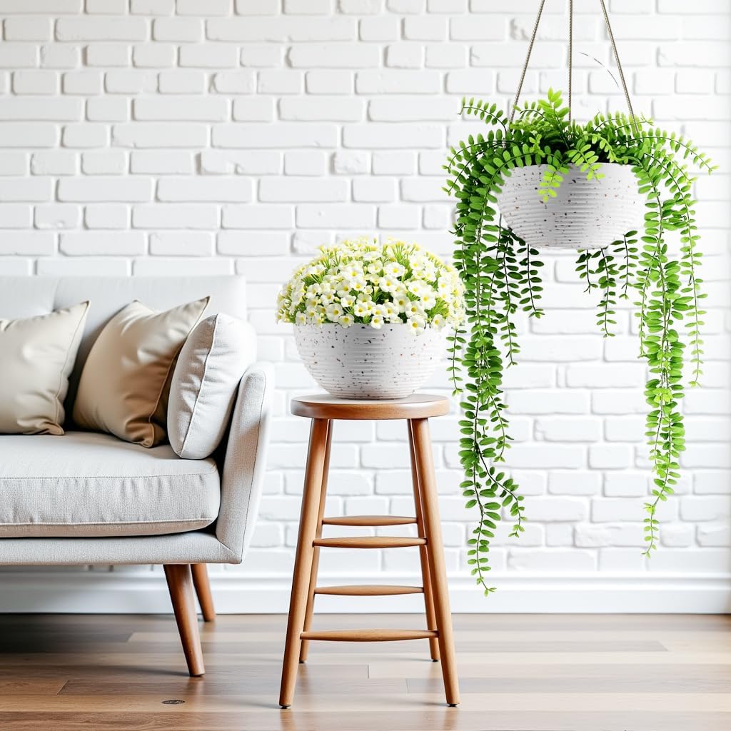 Line Pattern 10 Inch Hanging Planter for Indoor Outdoor Plants, 2 Pack Round Hanging Pots for