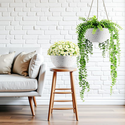 Line Pattern 10 Inch Hanging Planter for Indoor Outdoor Plants, 2 Pack Round Hanging Pots for