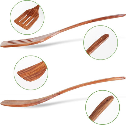 2 Pack Wooden Spatula, Acacia Wood Long Handle Flat Frying Turner, Handmade wooden spoons for