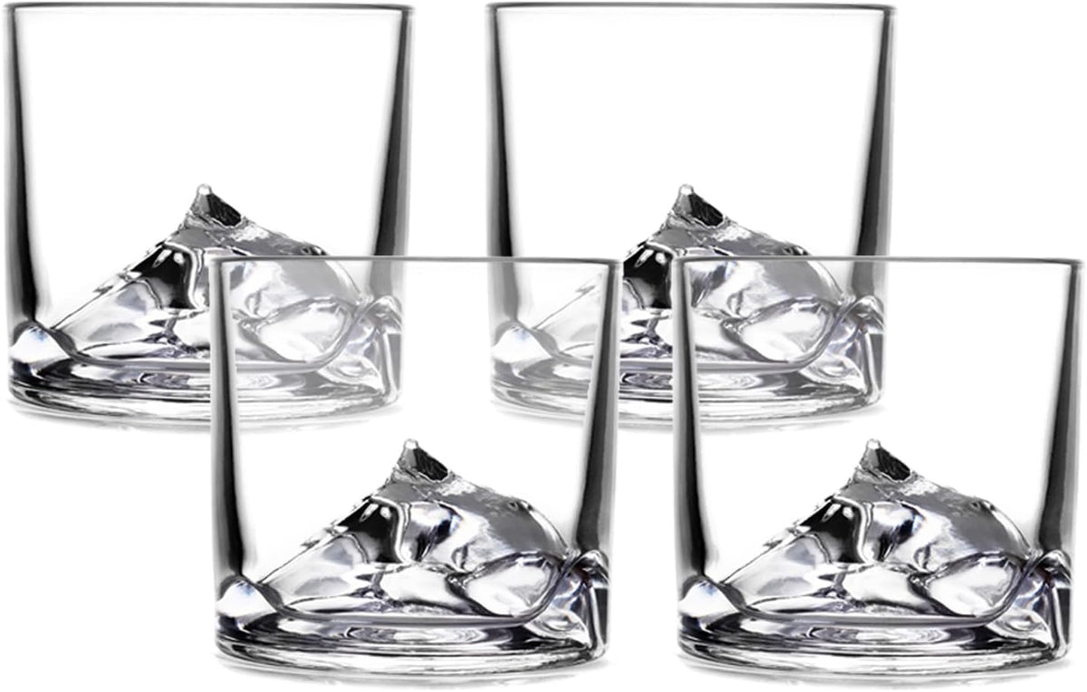 Mount Everest Heavy Crystal Whiskey Glasses Gift Set of 4, Thick Freezable Bourbon Glass 1lb Each