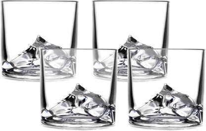 Mount Everest Heavy Crystal Whiskey Glasses Gift Set of 4, Thick Freezable Bourbon Glass 1lb Each