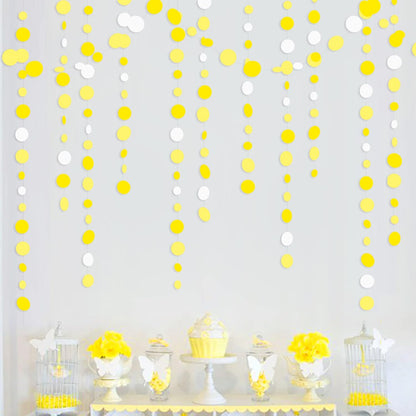 46 Ft Yellow White Circle Dots Garland Gradient Yellow Polka Dot Hanging Paper Streamer for Wedding