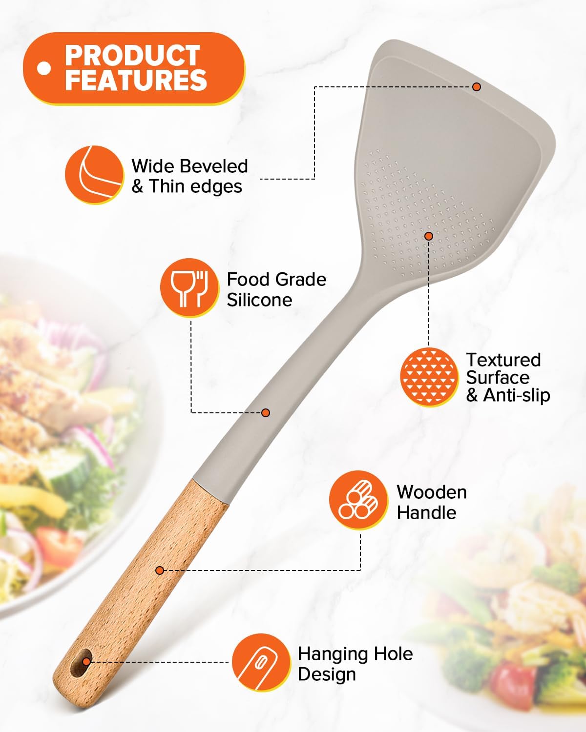 Silicone Cooking Utensils Set, Perfectly Angled for Frying, Mixing,Serving,Draining,Turning and