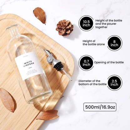 Molimoli Oil and Vinegar Dispenser with Metal Pour Spout, Weighted Pourer, Glass Bottle Dispenser