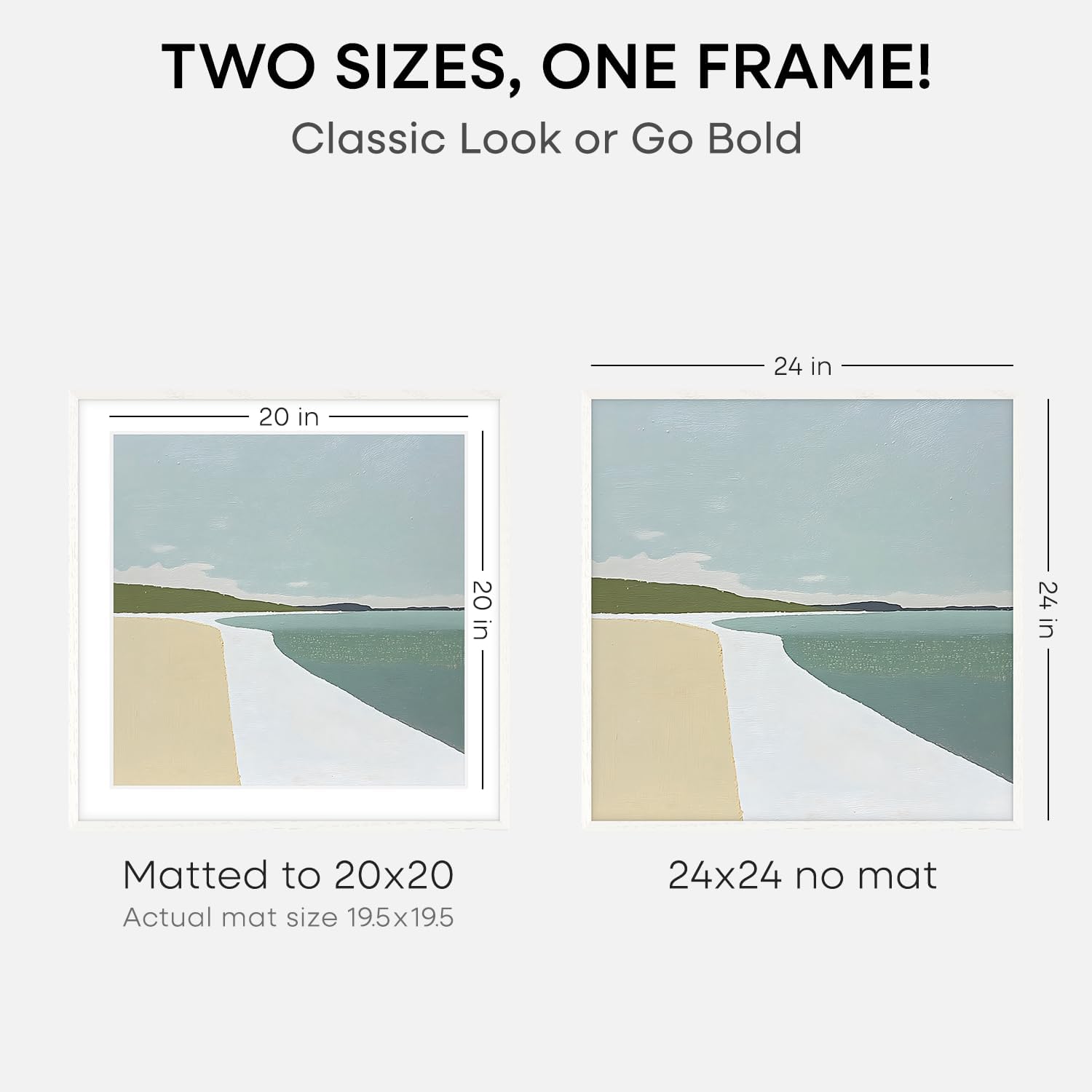 Homeforia 24x24 White Picture Frame, High End Oak 24 x 24 Square Wood Frames with Mat 20 by 20