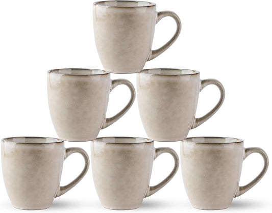 GBHOME Ceramic Coffee Mugs Set of 6, 12oz Stoneware Coffee Mugs Set For Dad Mom Women MEN, Light
