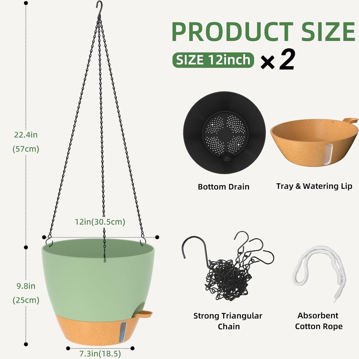 ZMTECH 12 Inch Hanging Planters for Indoor Outdoor Plants, 2 Pack Self Watering Hanging Plant Pots