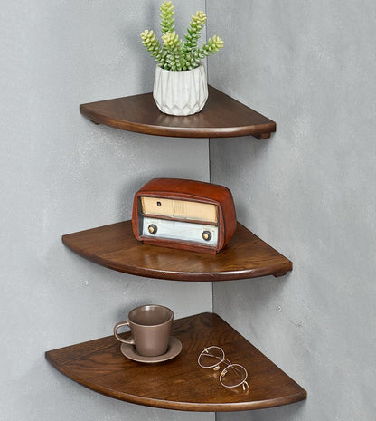 Corner Shelves, Floating Corner Shelf, Set of 3 Solid Oak Wood Corner Wall Shelves, Round End with