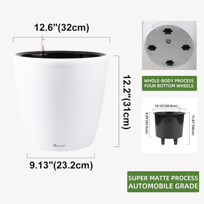 Dexceder 13x12 Self Watering Planter with Wheels Indoor Outdoor, Inner Pot Design, Thickened Large