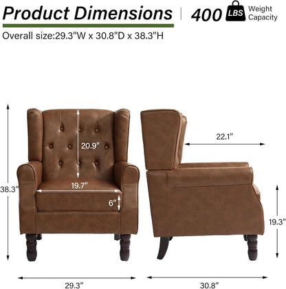 Accent Chair, Upholstered Armchair with Button Tufted High Back & Solid Wood Legs, Comfy Wingback