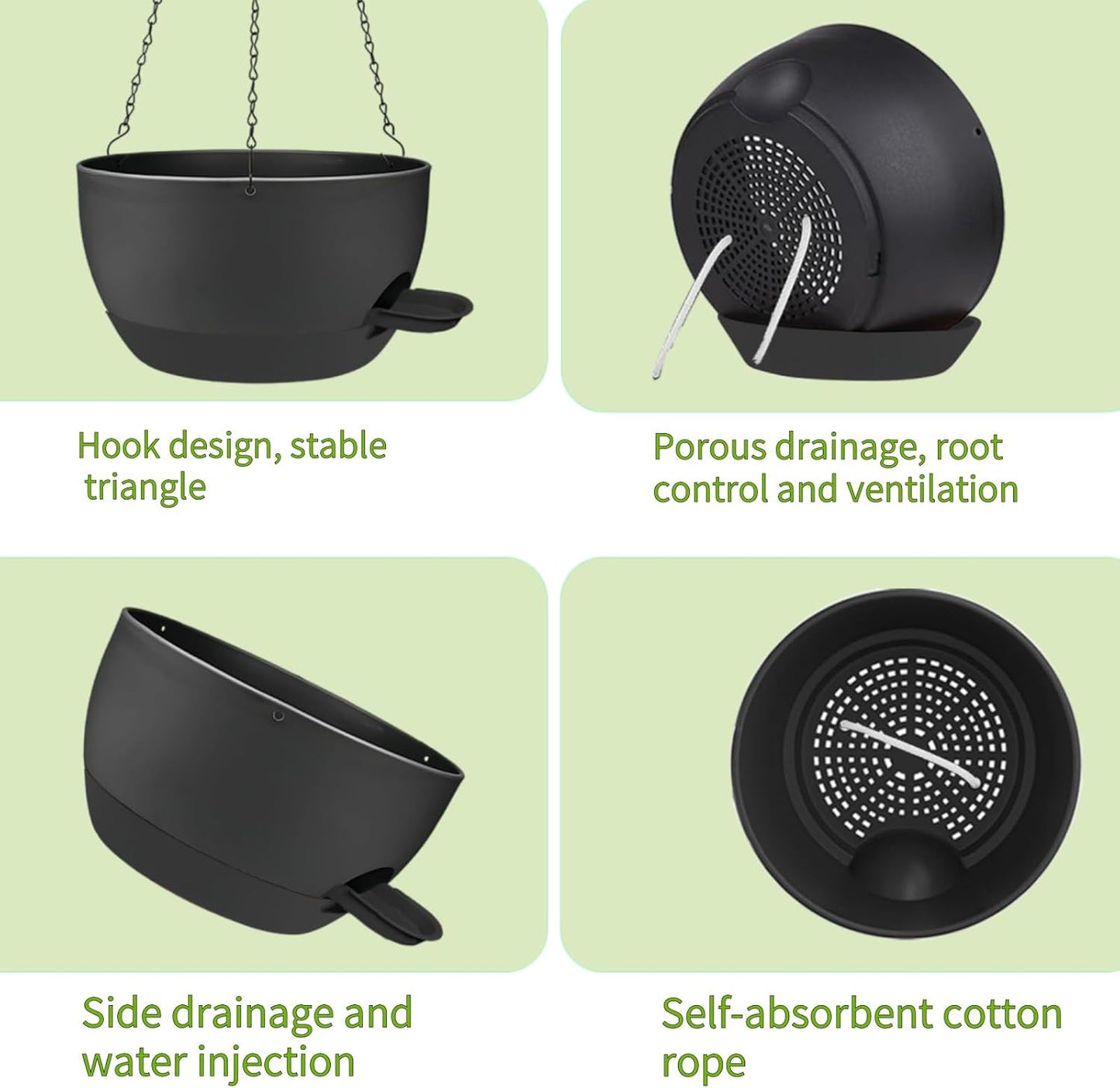 2 Pack Hanging Planters for Indoor Outdoor Plants, 12 Inch Self Watering Hanging Pot with Drainage