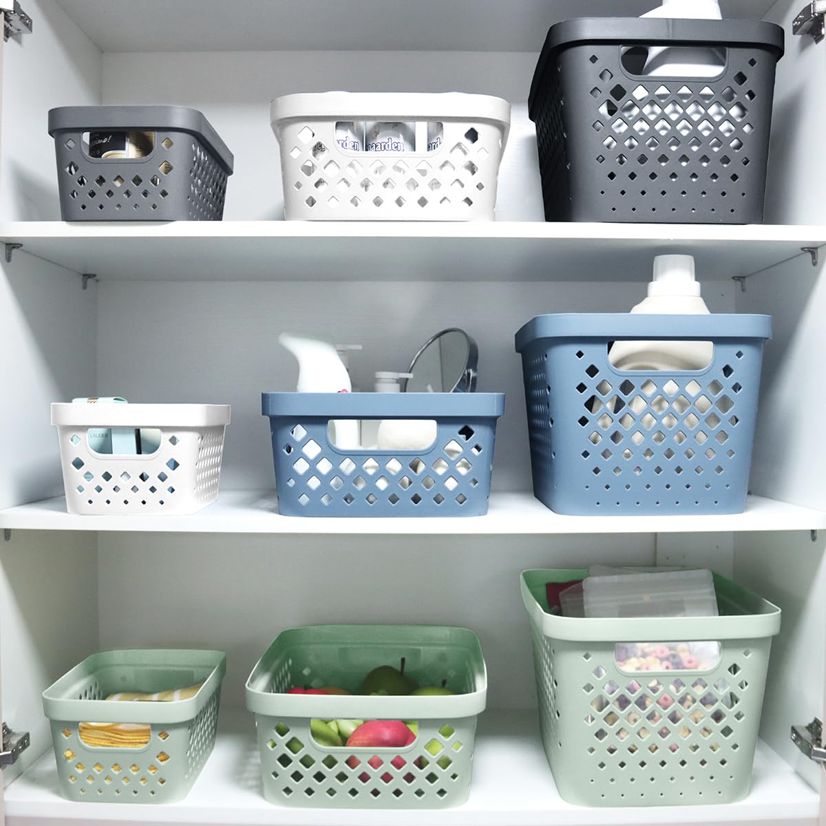 Glad Plastic Storage Basket Set, Value Pack of 6 | Open Storage Bins for Shelves, Bathroom, Pantry