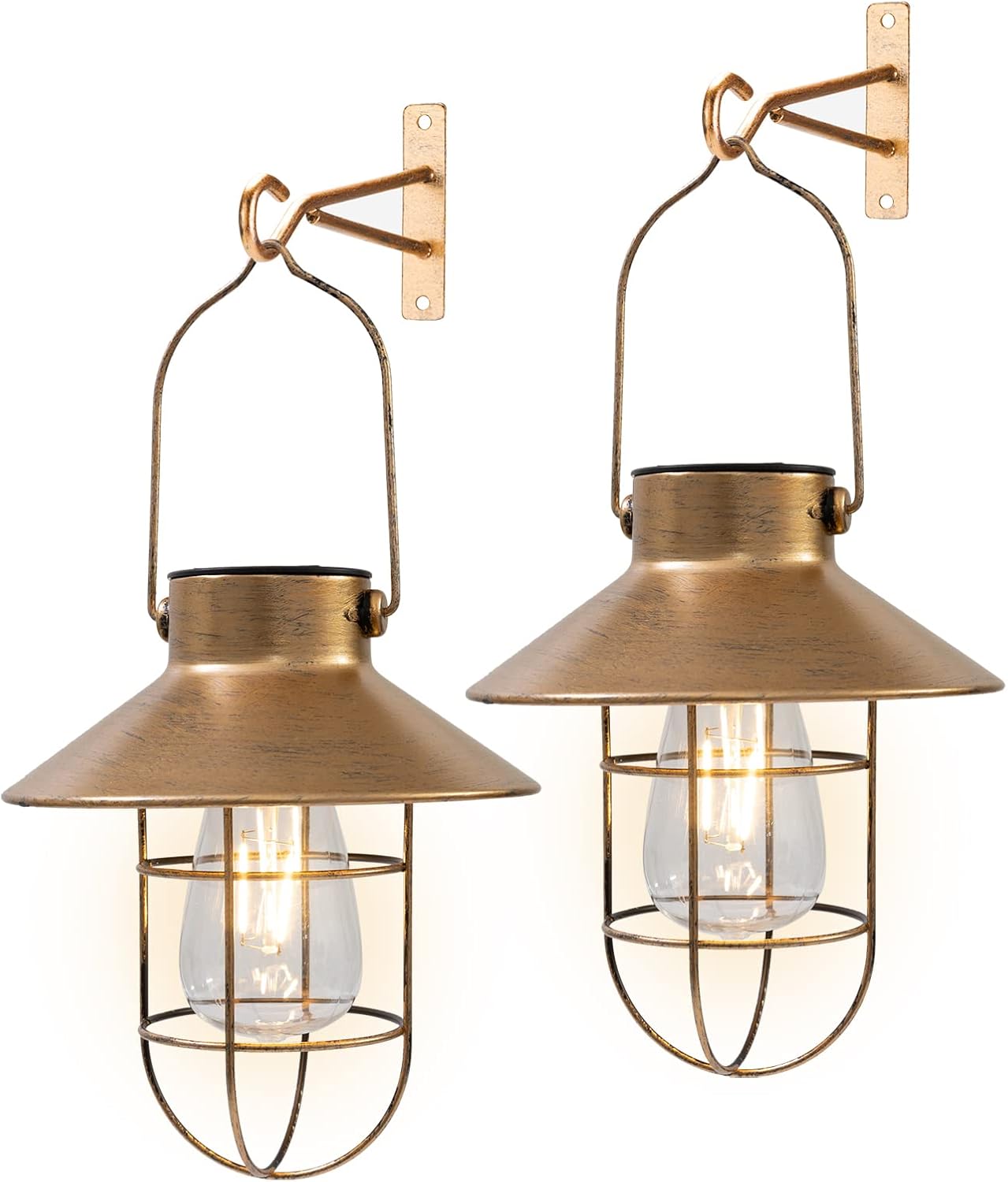 pearlstar Solar Lanterns Outdoor Metal Solar Powered Hanging Lights Waterproof for Barn Wall Yard