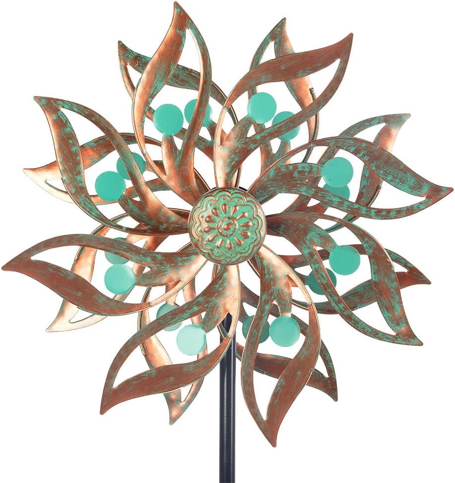Viveta Metal Wind Spinners Outdoor,Vintage Kinetic Wind Spinner Garden Pinwheels with Metal Stake