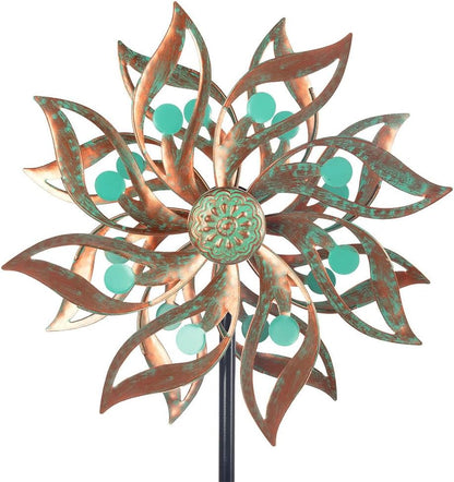 Viveta Metal Wind Spinners Outdoor,Vintage Kinetic Wind Spinner Garden Pinwheels with Metal Stake