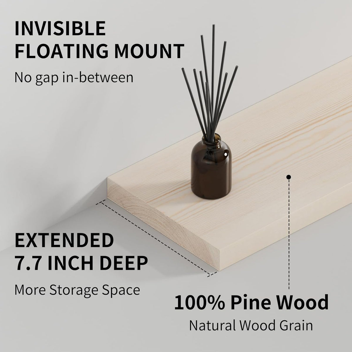 SAUMONIERES Floating Shelves 8 Inch Deep Solid Wood Wide Wall Shelf Set of 2 Wall Mounted for