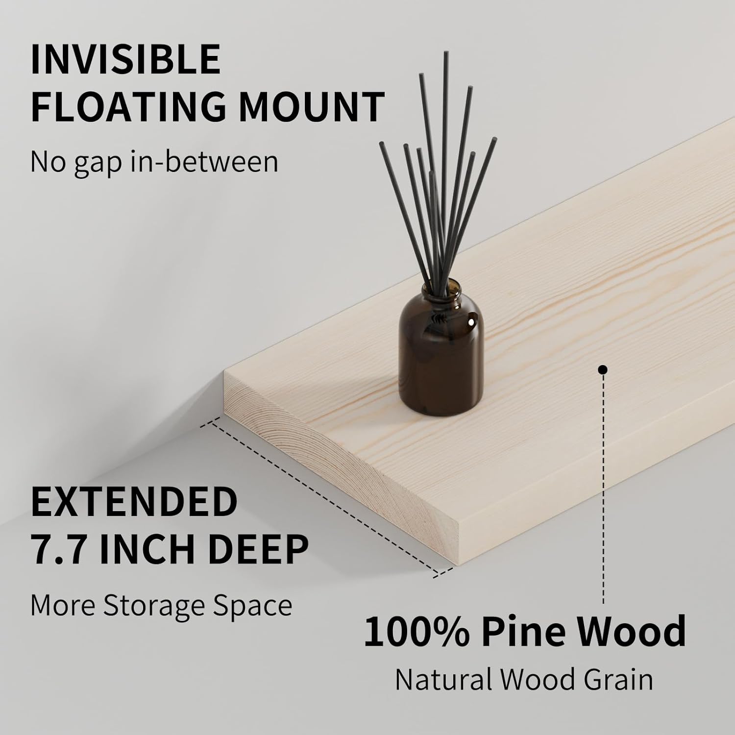 SAUMONIERES Floating Shelves 8 Inch Deep Solid Wood Wide Wall Shelf Set of 2 Wall Mounted for