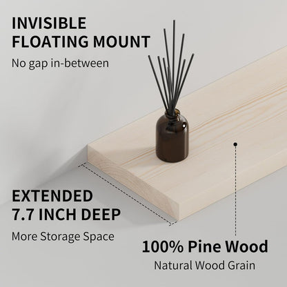 SAUMONIERES Floating Shelves 8 Inch Deep Solid Wood Wide Wall Shelf Set of 2 Wall Mounted for