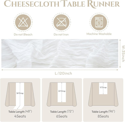 Sioloc Ivory White Cream Cheesecloth Table Runner Fall Autumn Decor for Home 10ft Table Cloth for