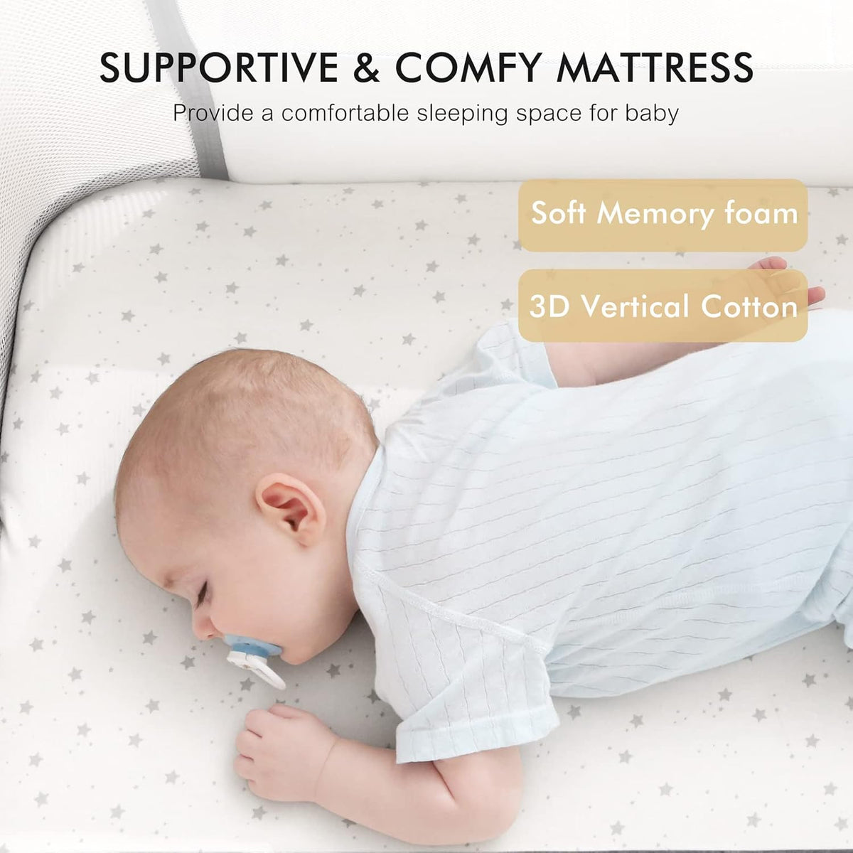 3 in 1 Baby Bassinet, Bedside Bassinet for Baby, Rocking Bassinet with Comfy Mattress and Wheels, 6