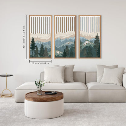 IARTTOP Large Mountain Wood Wall Art Framed Decor Set Of 3, Modern Mountain Landscape Wall Art