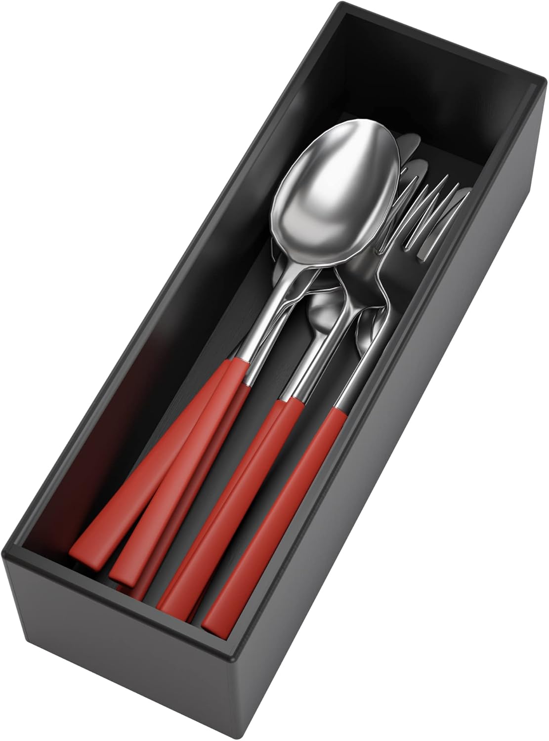 Black Bamboo Drawer Organizer - Silverware&Utensil Holder Organizer for Kitchen Drawers, Multi-Use