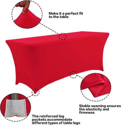 IVAPUPU 2 Pack 4FT Table Cloth for Rectangular Fitted Events Stretch Red Table Covers Washable