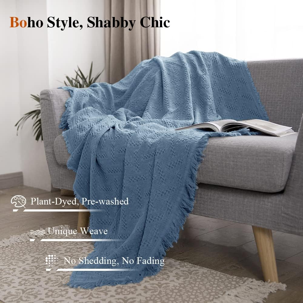 Simple&Opulence 100% Cotton Throw Blanket for Bed, Couch, Boho Luxury Geometric Knit Woven Blanket