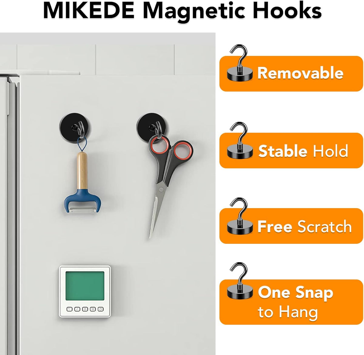 MIKEDE Black Magnetic Hooks, 80Lbs Heavy Duty Earth Magnets with Hooks for Cruise Cabin, Strong