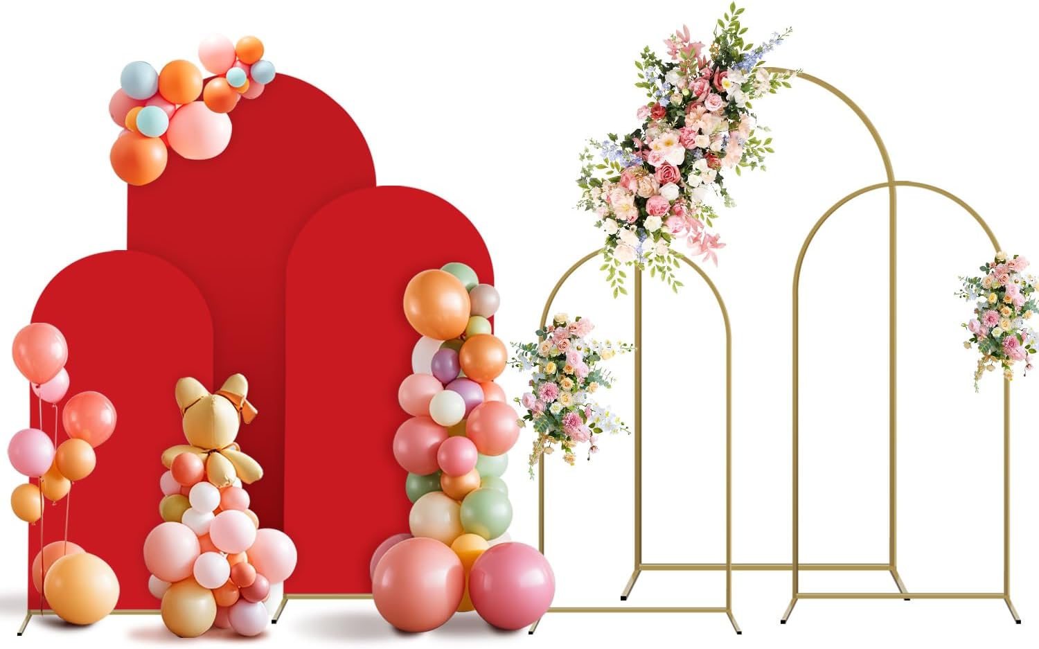 Arch Backdrop Stand and Cover Set, 3 Metal Balloon Arch Backdrop 4ft 5ft 6ft, Gold Arched Stand