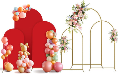 Arch Backdrop Stand and Cover Set, 3 Metal Balloon Arch Backdrop 4ft 5ft 6ft, Gold Arched Stand
