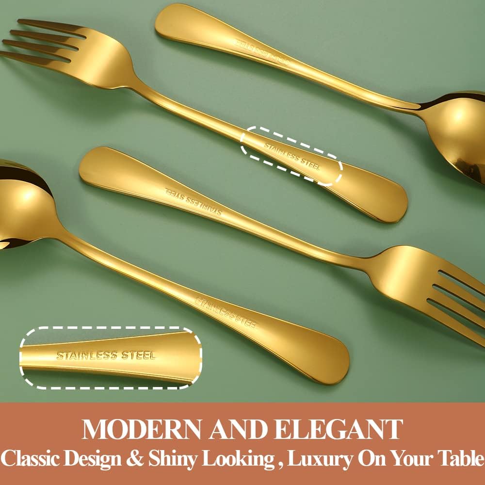 Lazycorner 50 Pcs Gold Silverware Set for 10, Food Grade Stainless Steel Flatware Set Include