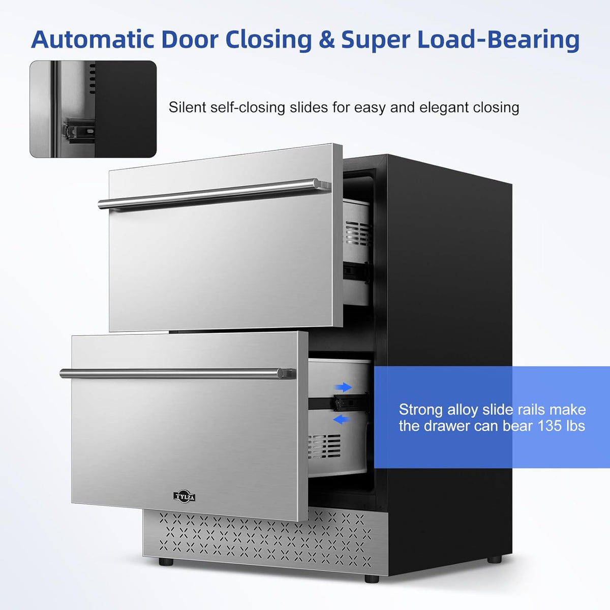 Tylza 24 Inch Under Counter Drawer Fridge, Built-in Beverage Refrigerator for Home and Commercial